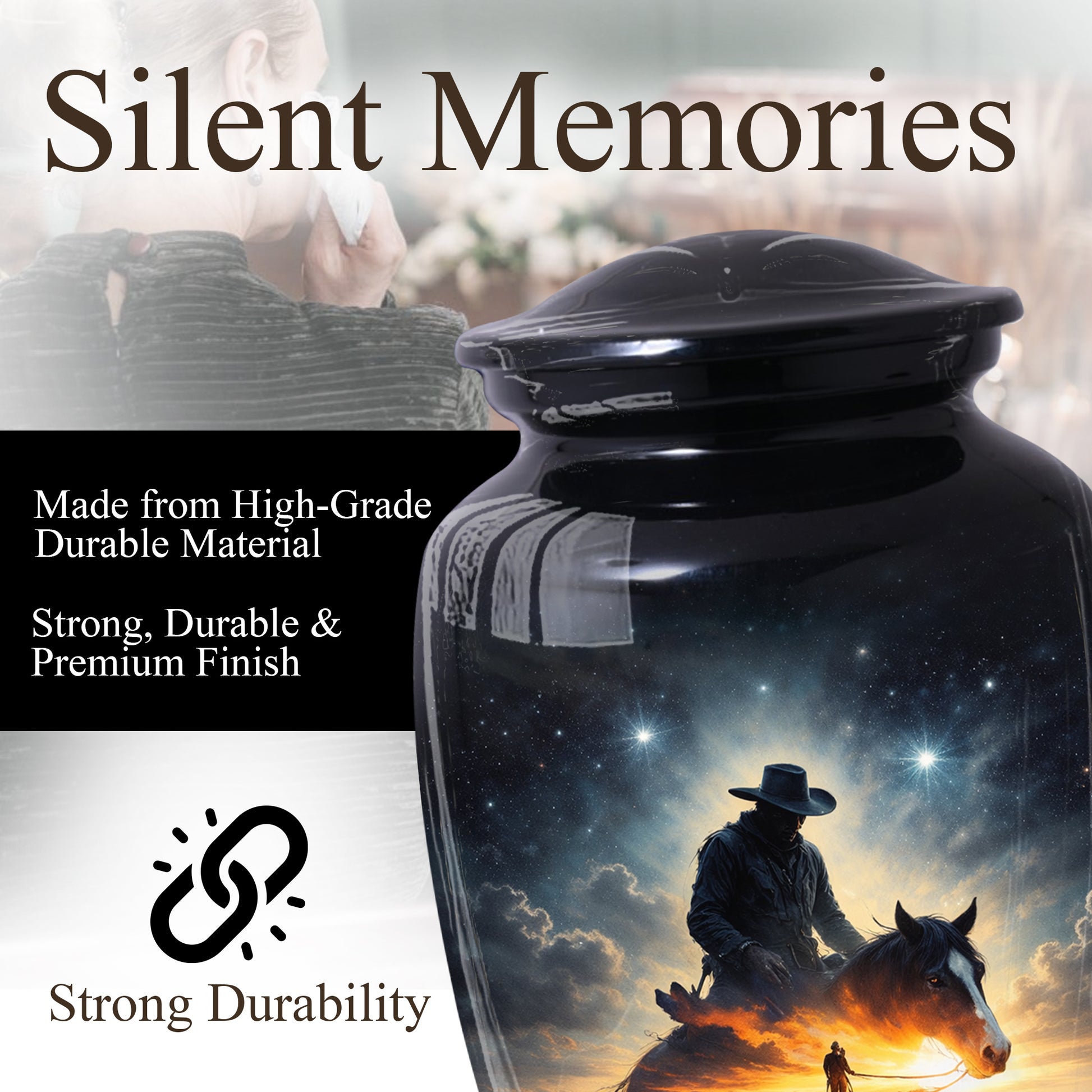Cowboy Horse Urns for Dad, Western Cremation Large Urn for Men