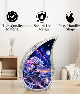 Tree of Life Urn for Ashes, Pink Blossom Tree Cremation Urn