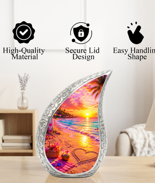 Tropical Beach Adult Cremation Urn – Personalized Adult Urn for Ashes | Sunset Memorial Urn