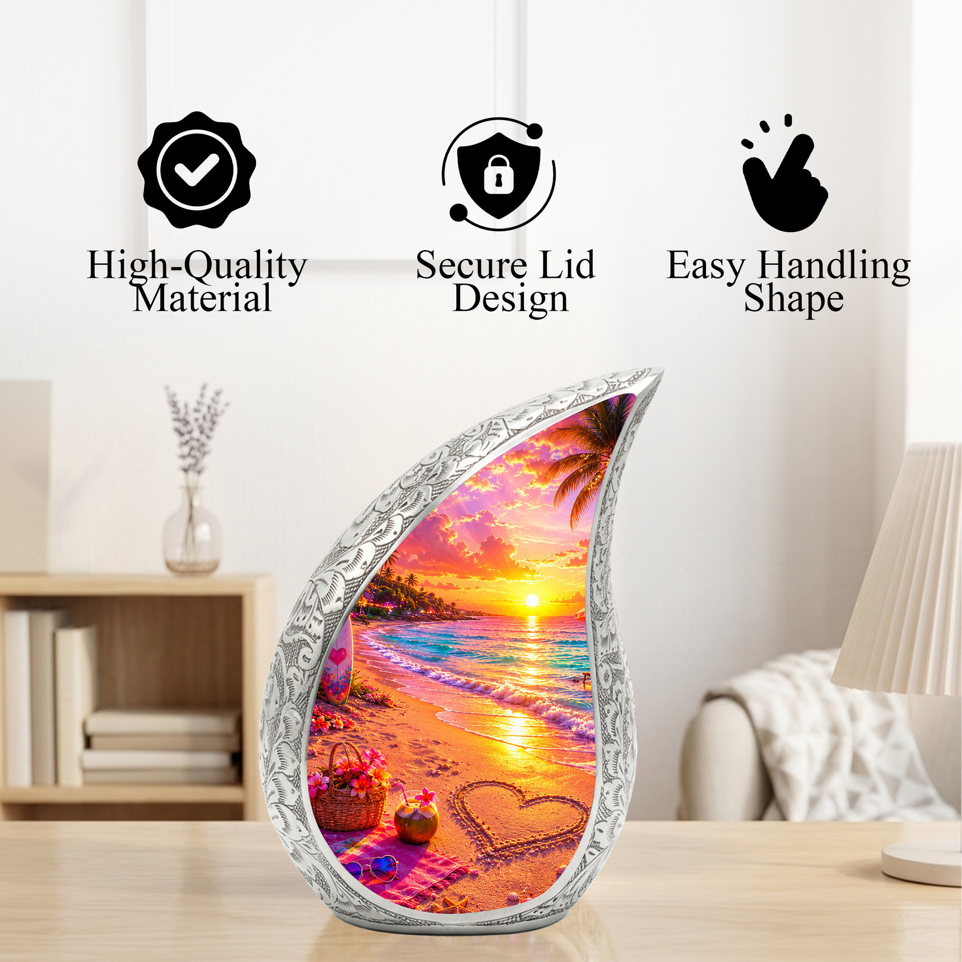 Tropical Beach Adult Cremation Urn – Personalized Adult Urn for Ashes | Sunset Memorial Urn