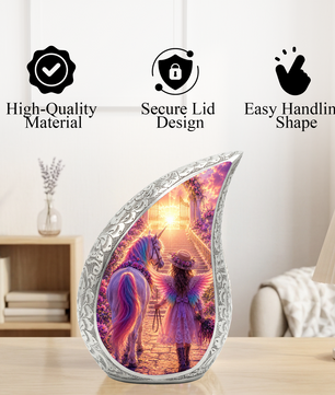Unicorn Angel Girl Heaven Urn for Human Ashes – Beautiful Cremation Memorial Urn for Mom