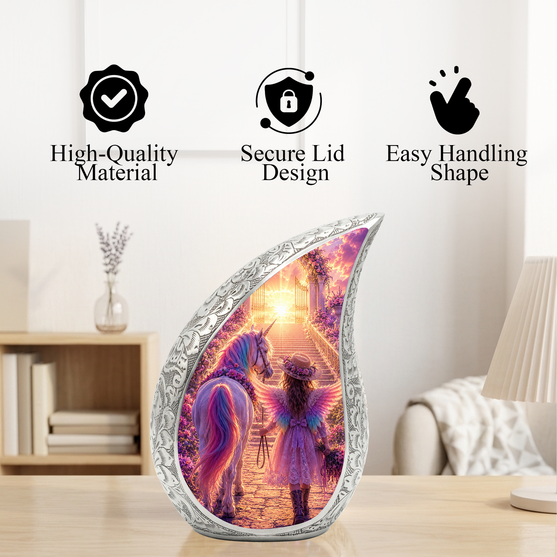 Unicorn Angel Girl Heaven Urn for Human Ashes – Beautiful Cremation Memorial Urn for Mom