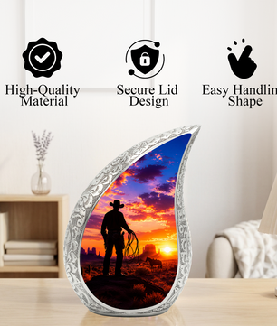 Western Cowboy Memorial Urn for Dad, Adult Cremation Urn for Ashes