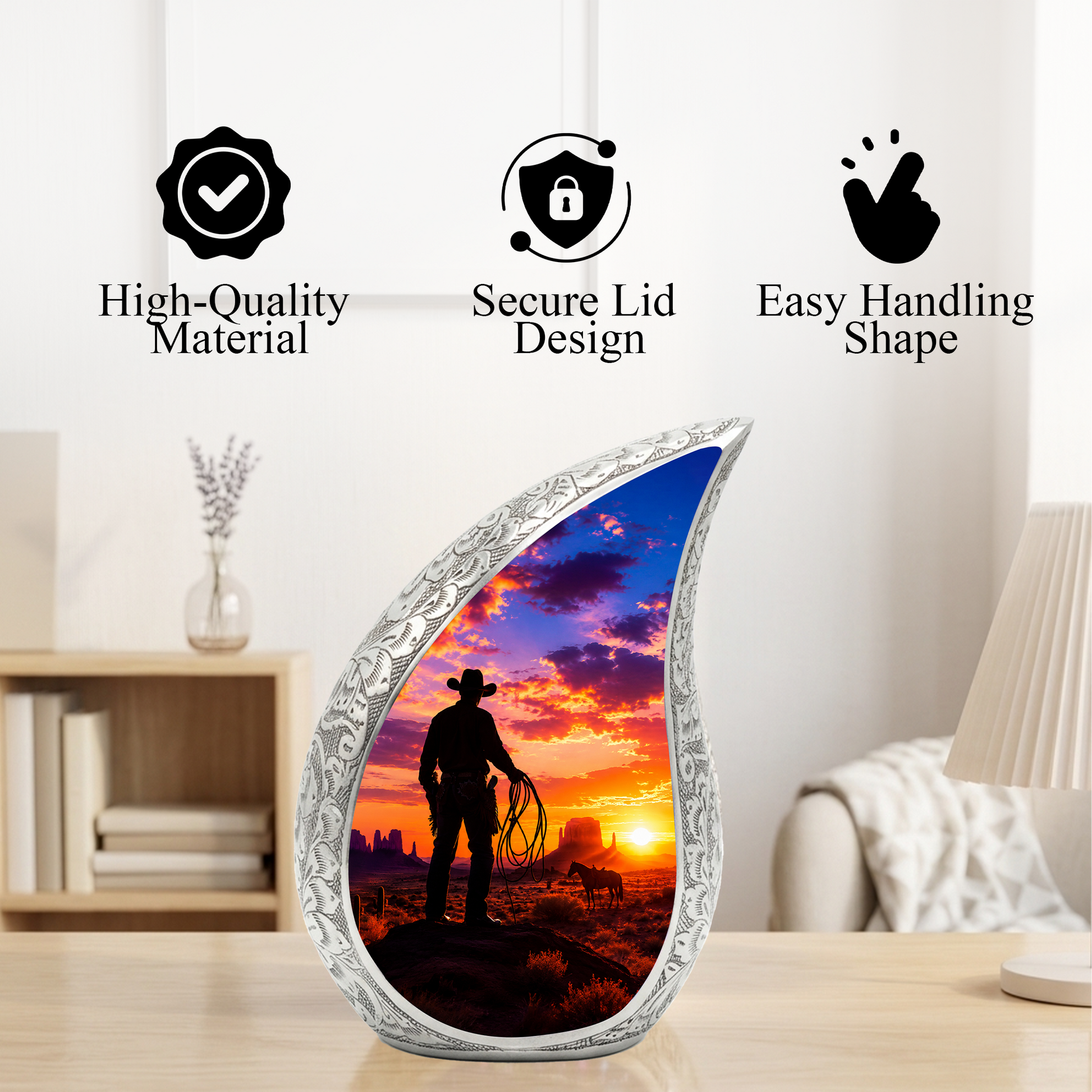 Western Cowboy Memorial Urn for Dad, Adult Cremation Urn for Ashes