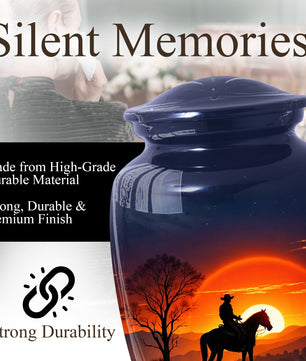 Cowboy Horse Urn for Dad | Funeral Cremation Large Urn for Father | Western Sunset Memorial Urn
