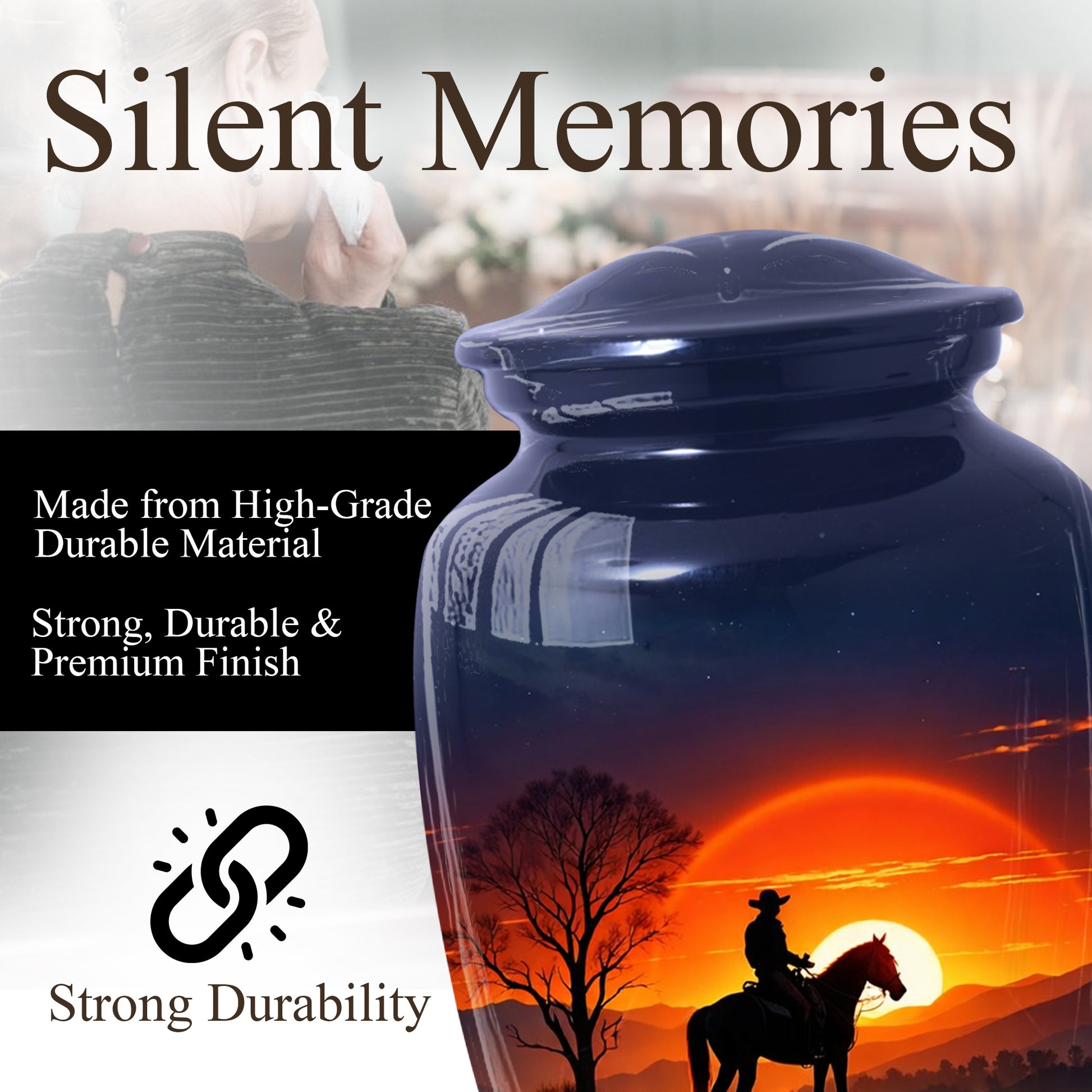 Cowboy Horse Urn for Dad | Funeral Cremation Large Urn for Father | Western Sunset Memorial Urn