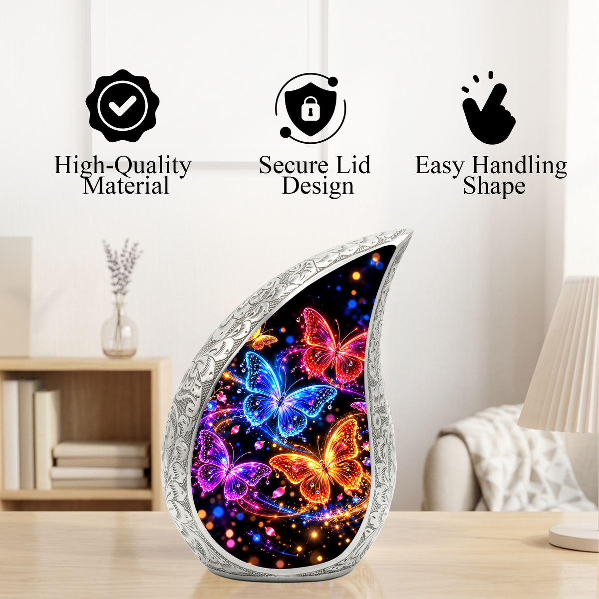 Personalized Butterfly Urn for Human Ashes, Adult Cremation Urn with Colorful Butterflies