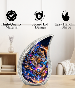 Celestial Wolf Cremation Urn for Ashes, Fantasy Animal Adult Memorial Urn
