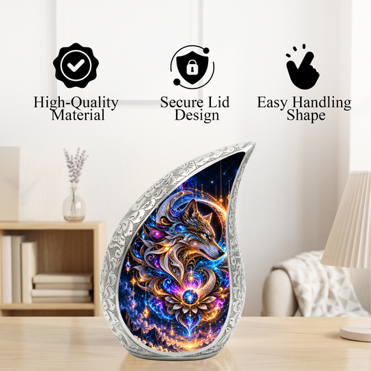 Celestial Wolf Cremation Urn for Ashes, Fantasy Animal Adult Memorial Urn