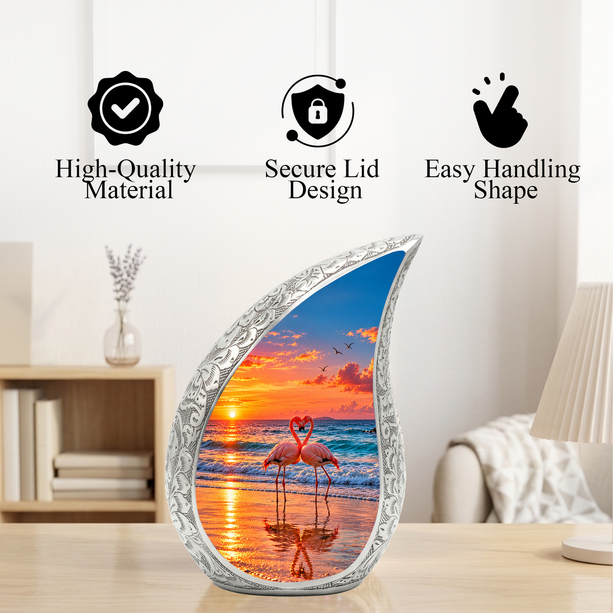 Flamingo Cremation Urn for Ashes, Beach Sunset Memorial Urn, Adult Aluminum Urn