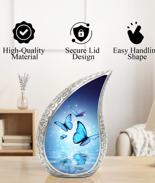 Blue Butterfly Urn for Human Ashes | Urn for Mom | Butterfly Cremation Urn
