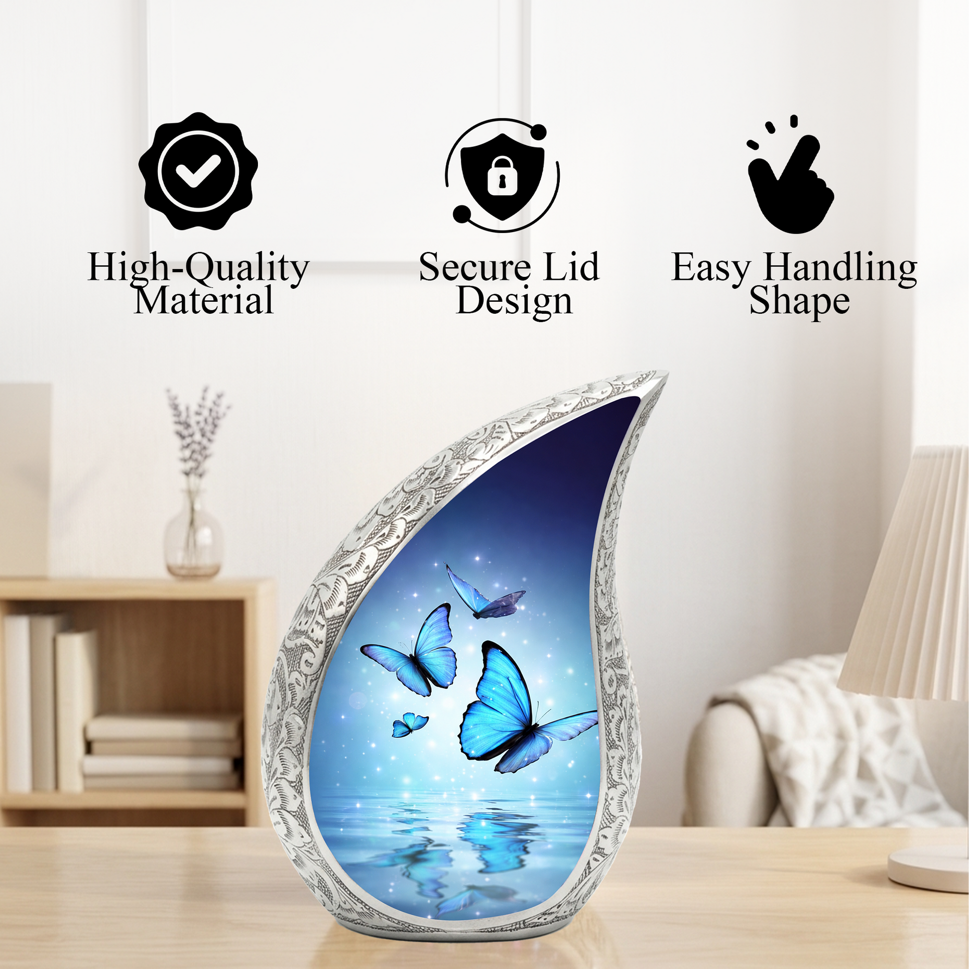 Blue Butterfly Urn for Human Ashes | Urn for Mom | Butterfly Cremation Urn