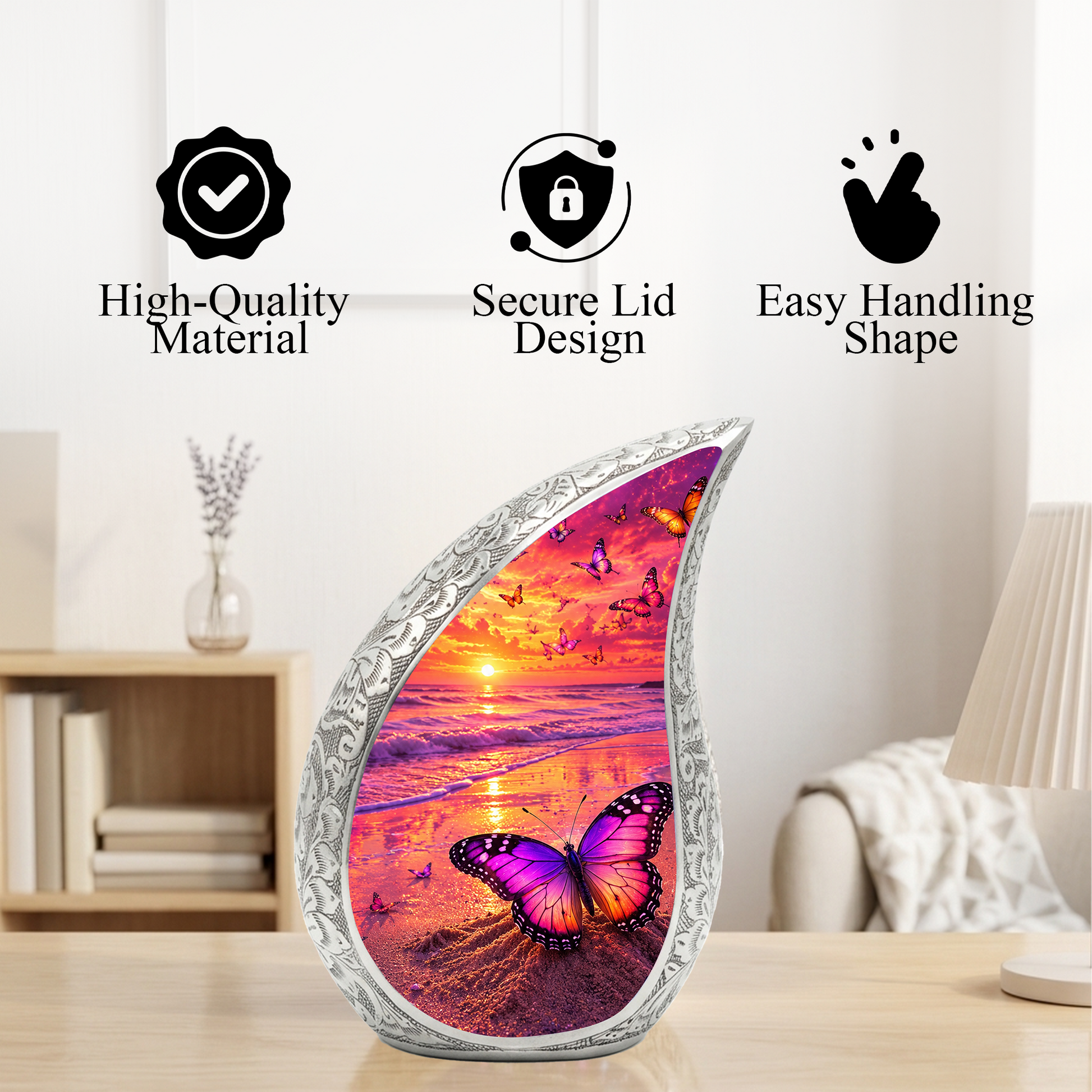 Butterfly Beach Urn for Human Ashes | Ocean Theme Adult Cremation Urn