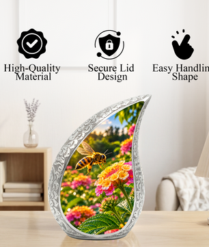 Honey Bee Cremation Urn for Adult Ashes, Bee and Flower Memorial Urn