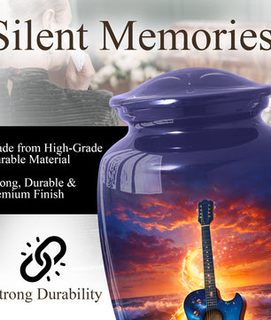 Guitar Funeral Urn - Adult Cremation Large Urn for Ashes |Ocean Sunset Memorial Urn