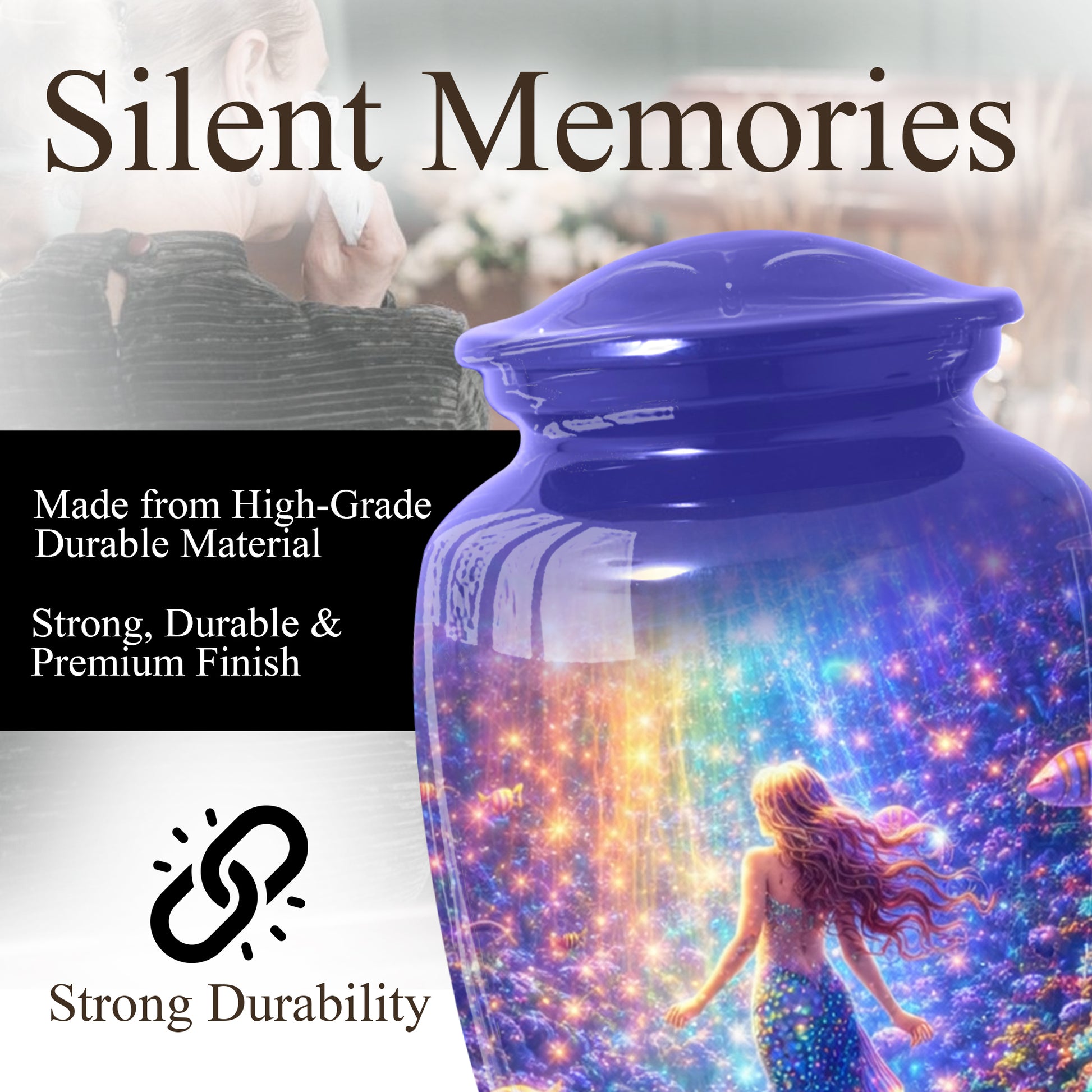 Mermaid Urn for Mom- Ocean Memorial Cremation Large Urn For Female