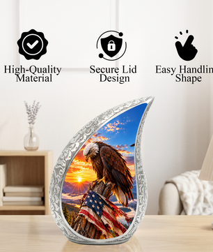 Eagle Cremation Urn for Dad - American Flag Eagle Memorial Keepsake Urn