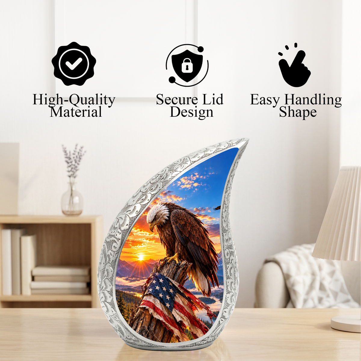 Eagle Cremation Urn for Dad - American Flag Eagle Memorial Keepsake Urn