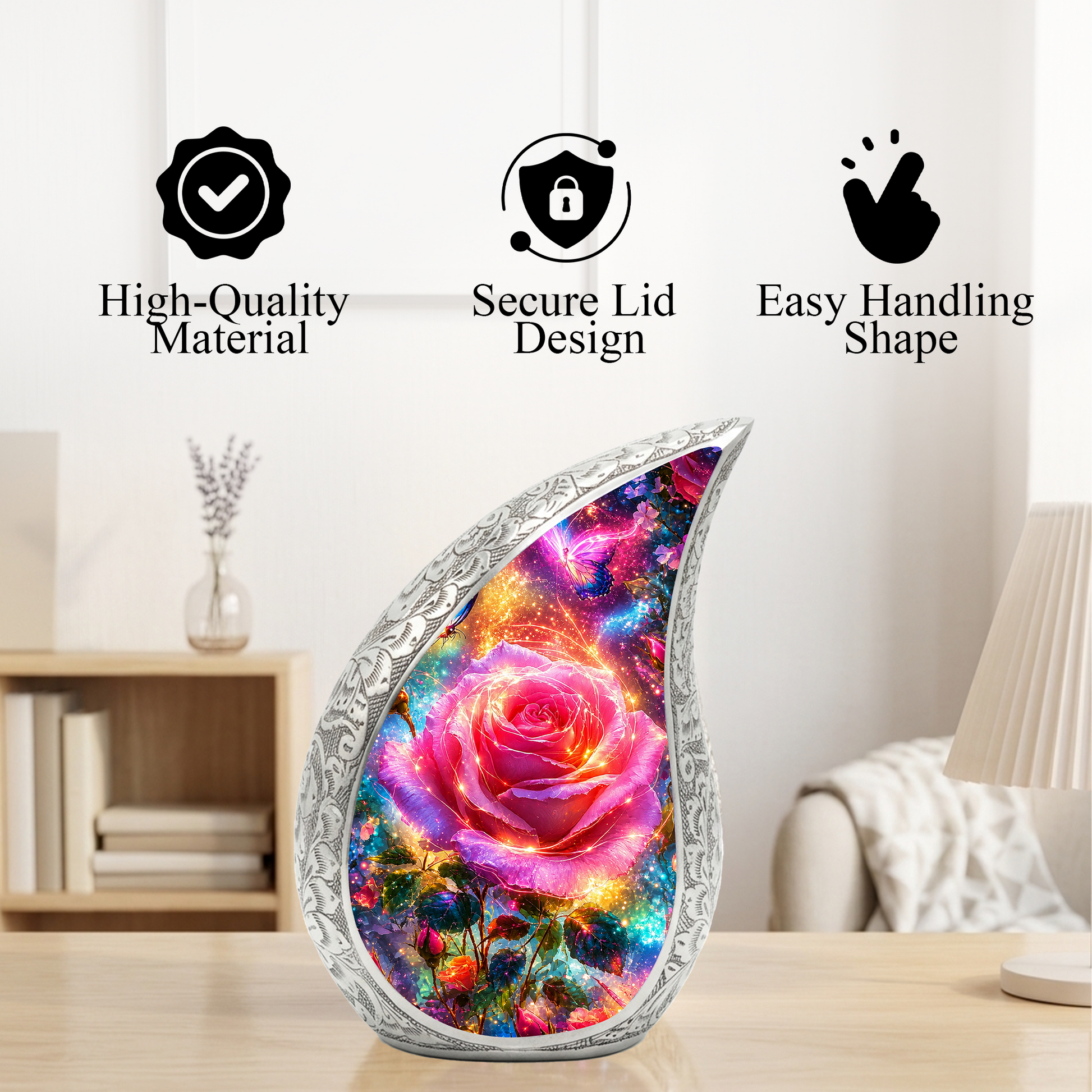 Pink Rose Urn for Mom & Women | Beautiful Floral Cremation Urn for Female Ashes | Mother, Sister & Daughter Memorial