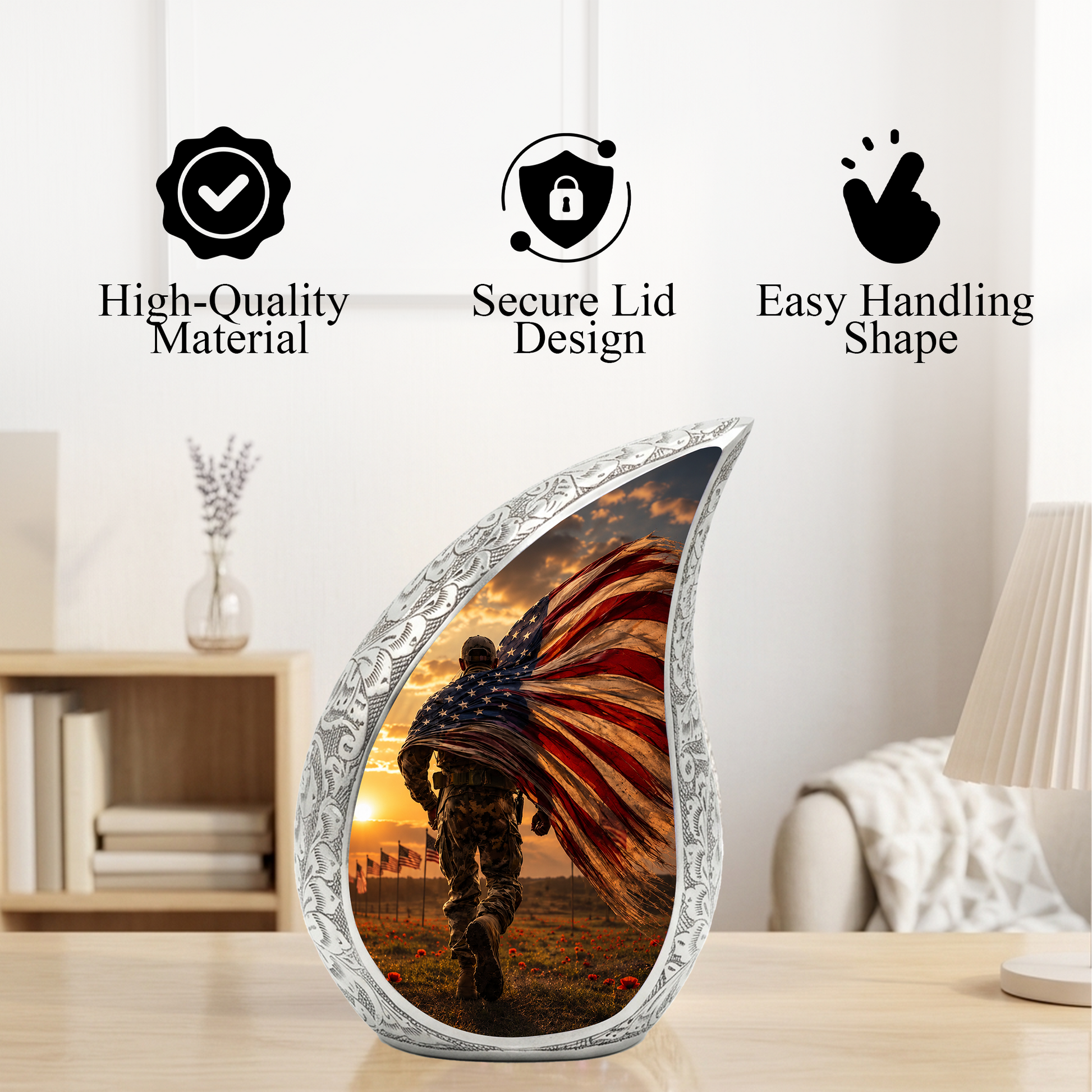 Patriotic Soldier Urn for Dad | American Flag Cremation Urn for Human Ashes & Military Memorial