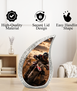Motorcycle Rider Urn for Dad | Adult Male Cremation Urn for Ashes | Motorcycle Urns for Men