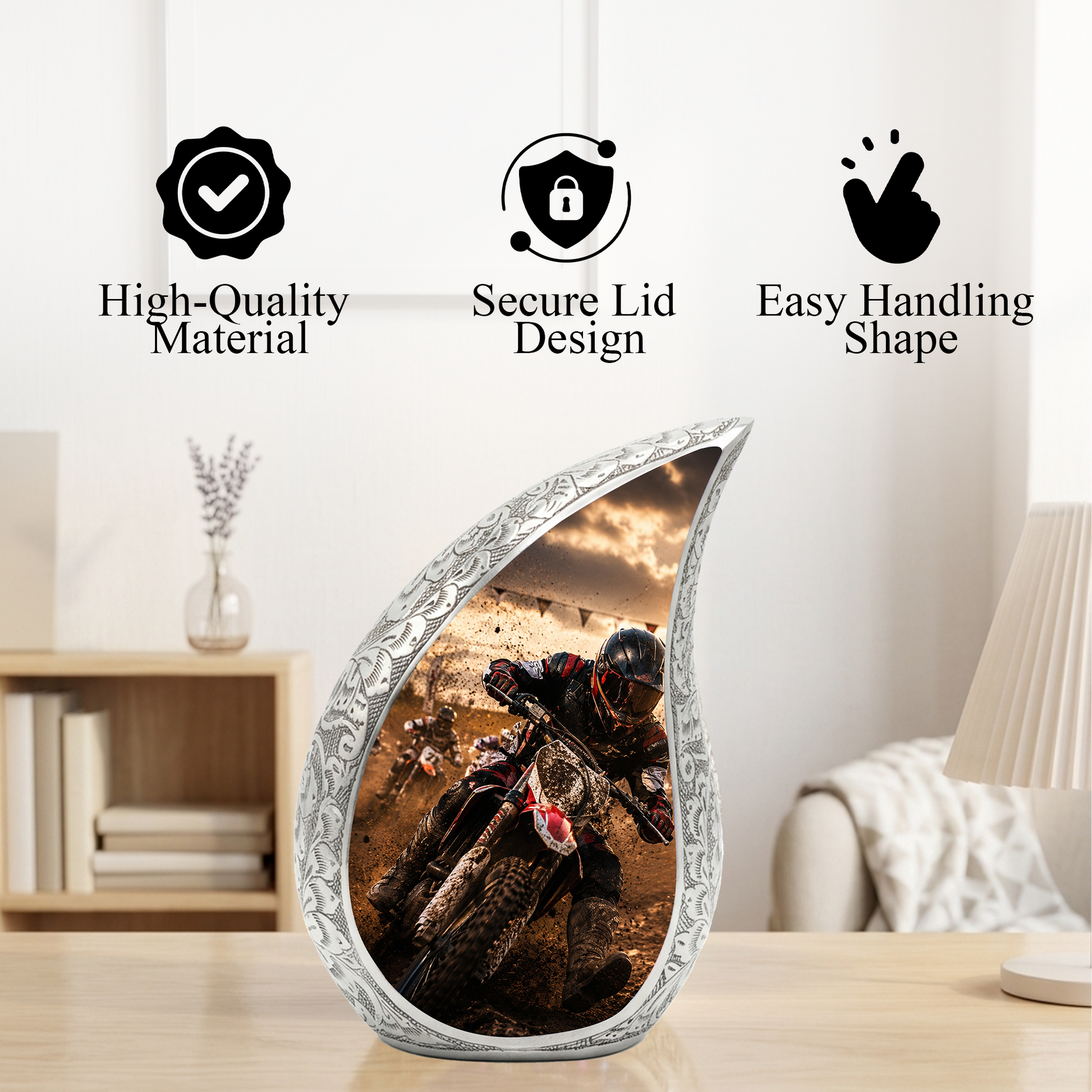 Motorcycle Rider Urn for Dad | Adult Male Cremation Urn for Ashes | Motorcycle Urns for Men