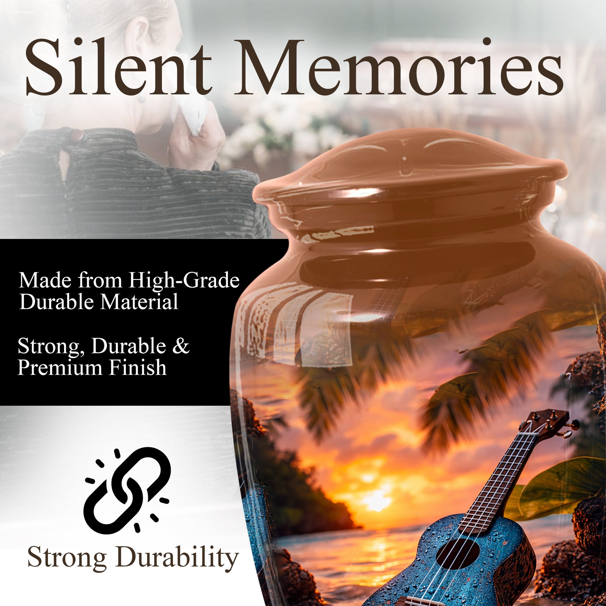 Sunset Guitar Memorial Urn for Dad & Mom, Personalized Cremation Urn