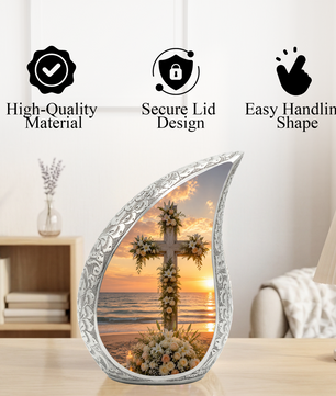 Cross Beach Urn for Human Ashes | Wooden Ocean & Beach Cremation Urn