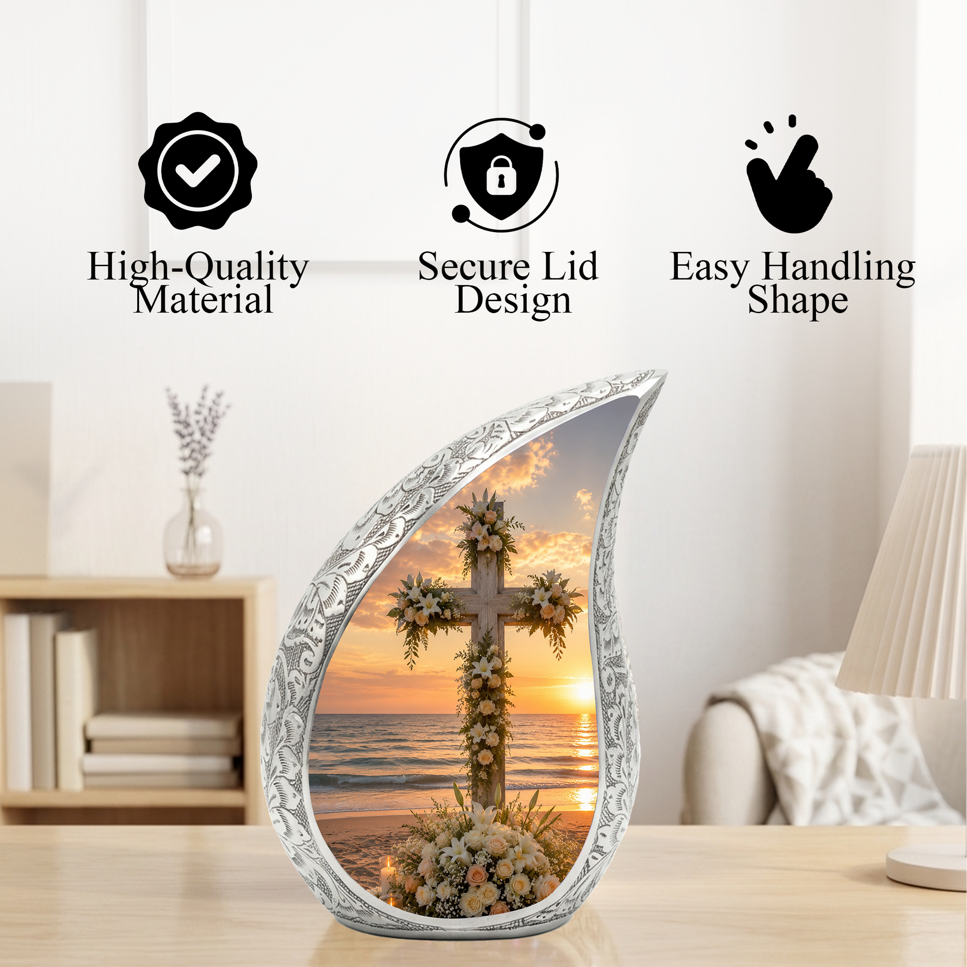 Cross Beach Urn for Human Ashes | Wooden Ocean & Beach Cremation Urn