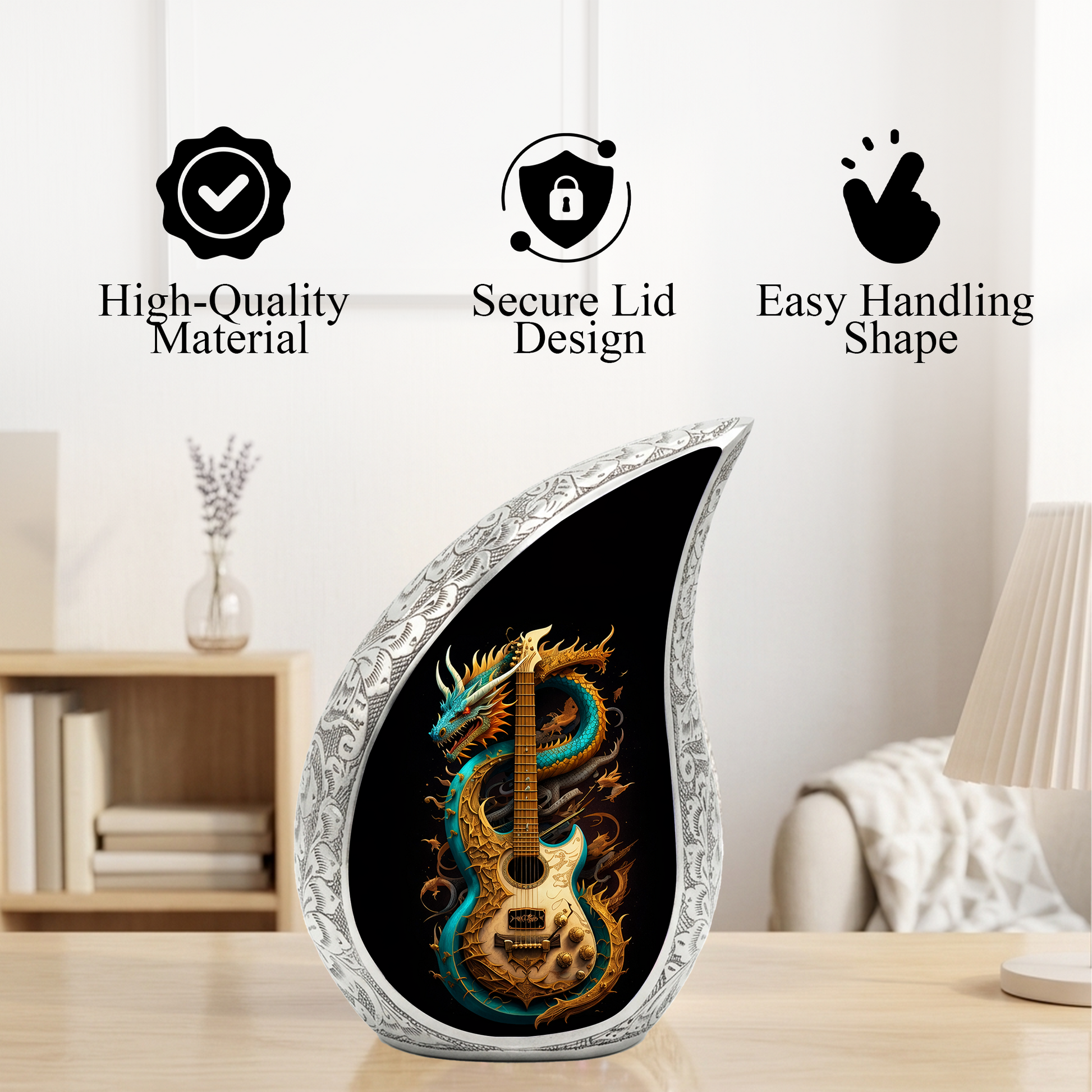Dragon Guitar Adult Cremation Urn – Personalized Adult Urn for Ashes| Premium Cremation Urn for Human Ashes