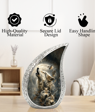 Wolf Urn for Human Ashes | Powerful Wolf Adult Cremation Urn | Wildlife Memorial Urn