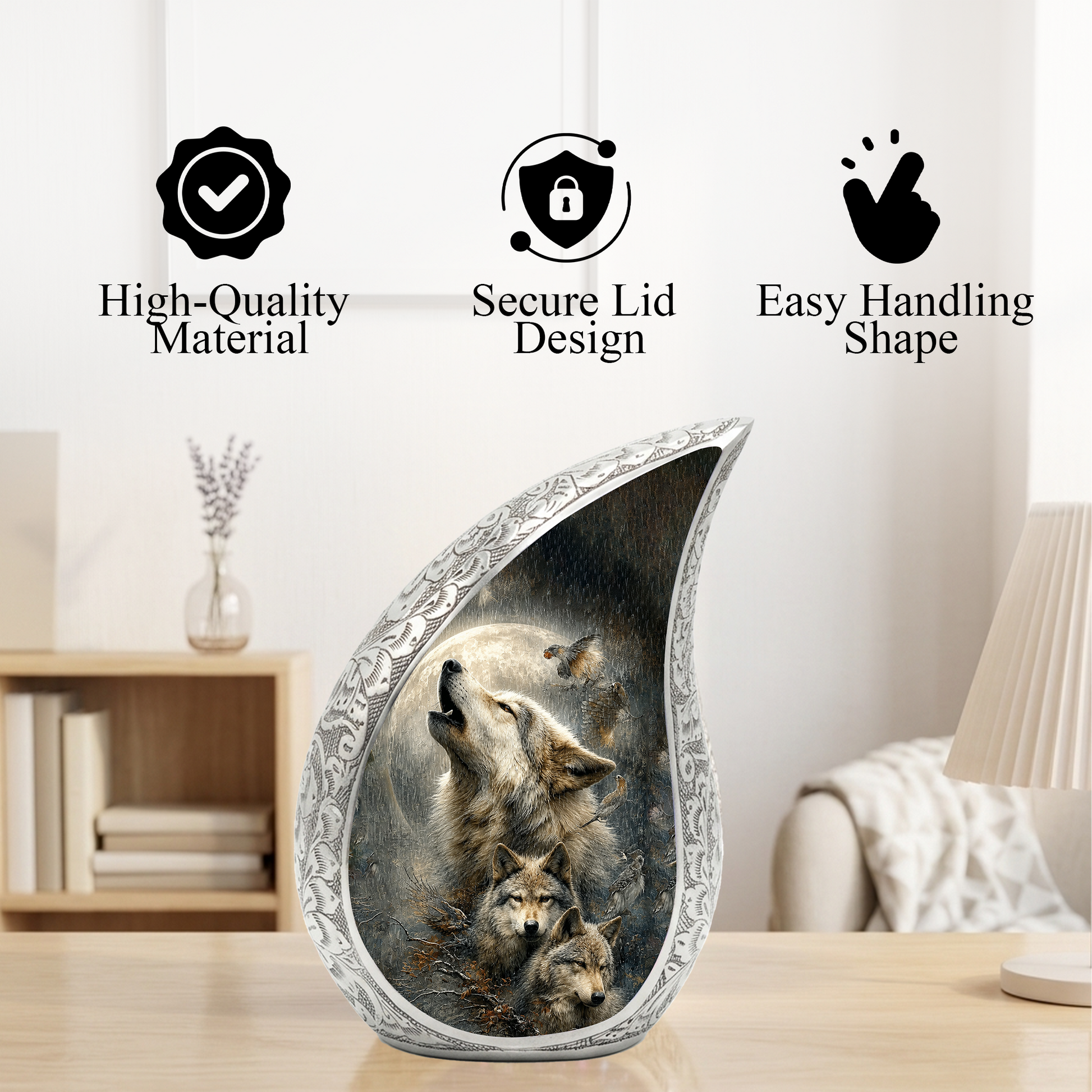 Wolf Urn for Human Ashes | Powerful Wolf Adult Cremation Urn | Wildlife Memorial Urn