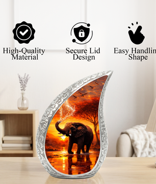 Elephant Sunset Adult Urn for Human Ashes – Premium Elephant Cremation Urn