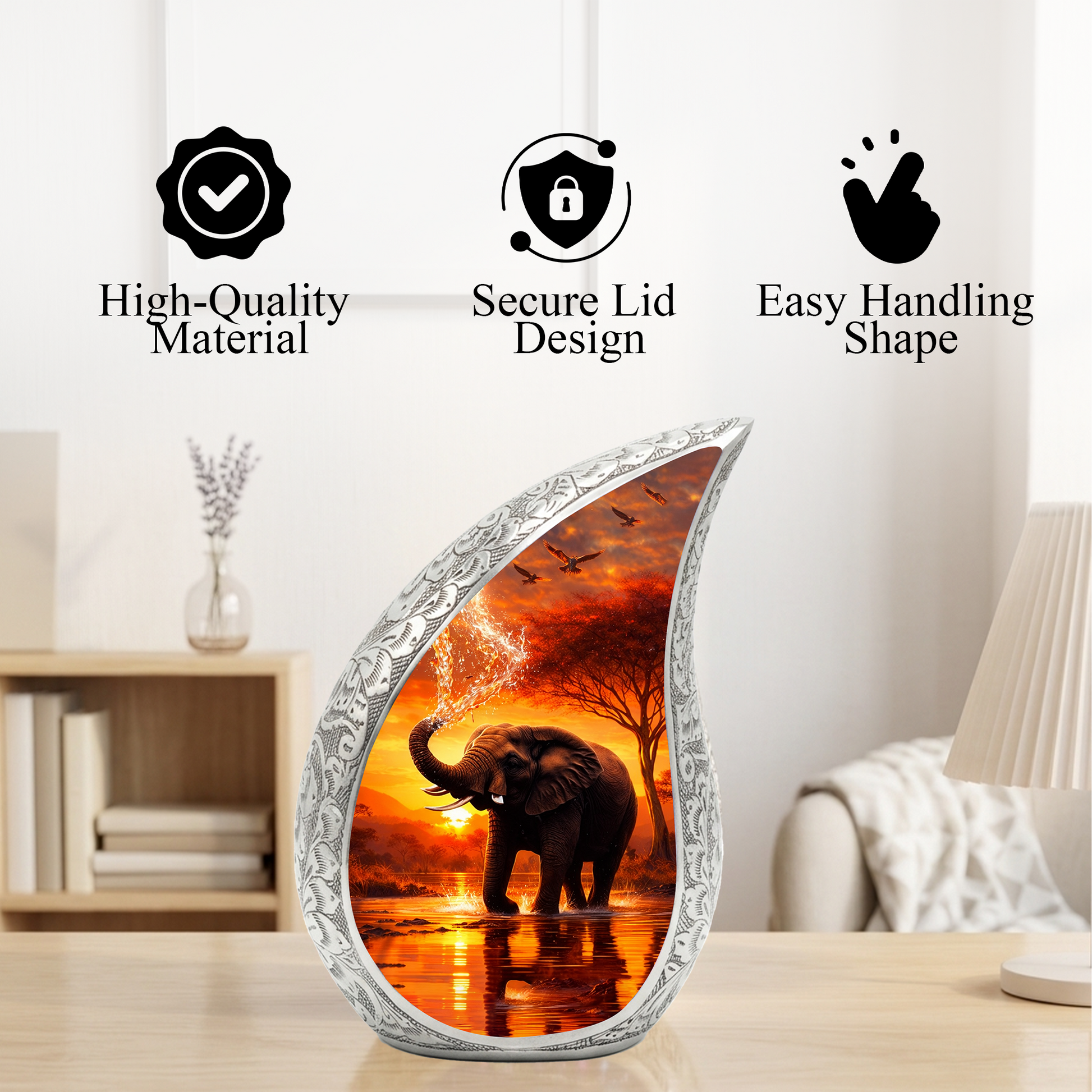 Elephant Sunset Adult Urn for Human Ashes – Premium Elephant Cremation Urn