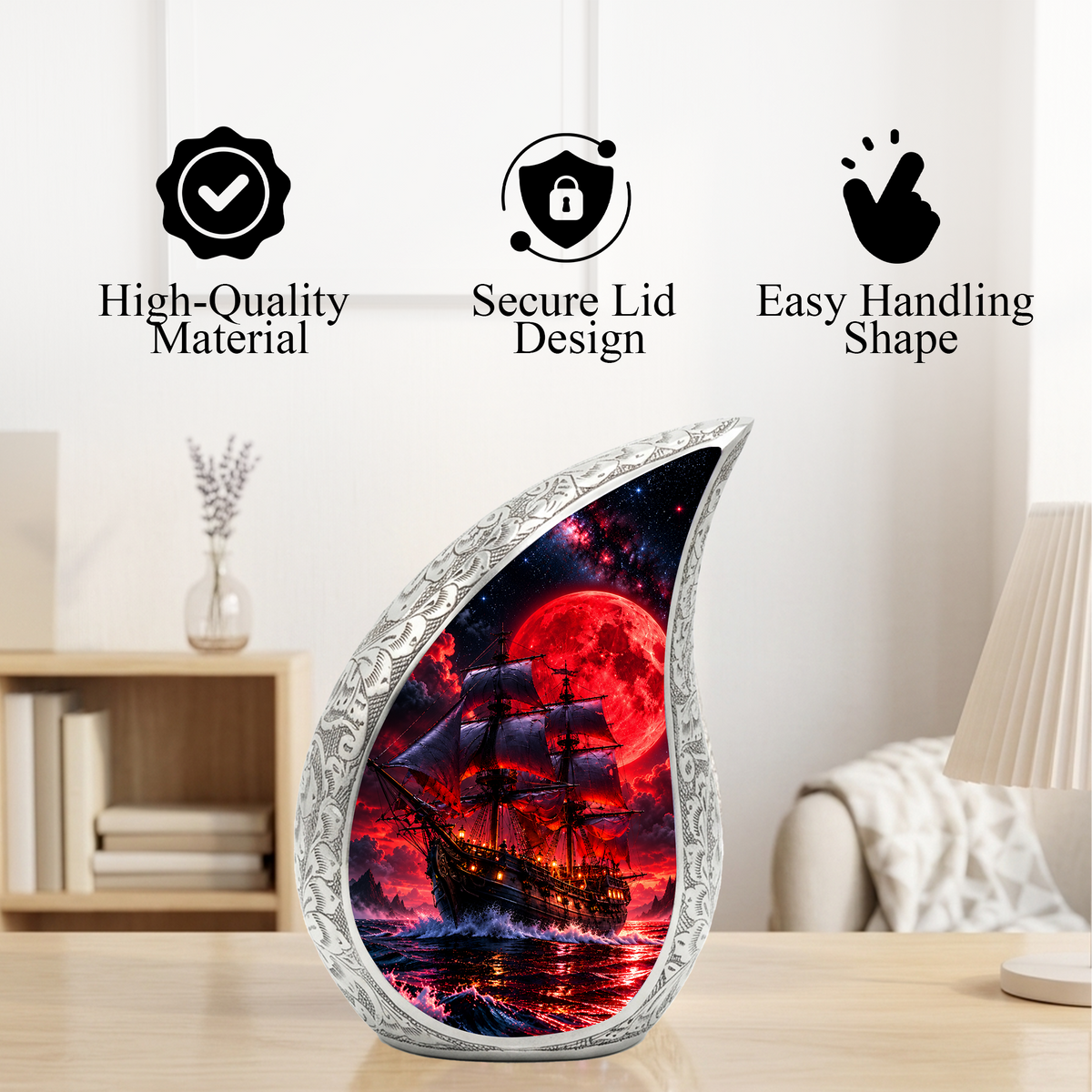 Pirate Ship Cremation Urn for Ashes, Nautical Memorial Urn, Ocean Themed Urn for Men
