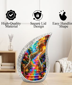 Rainbow Stairway to Heaven Urn for Mom, Personalized Cremation Urn for Ashe
