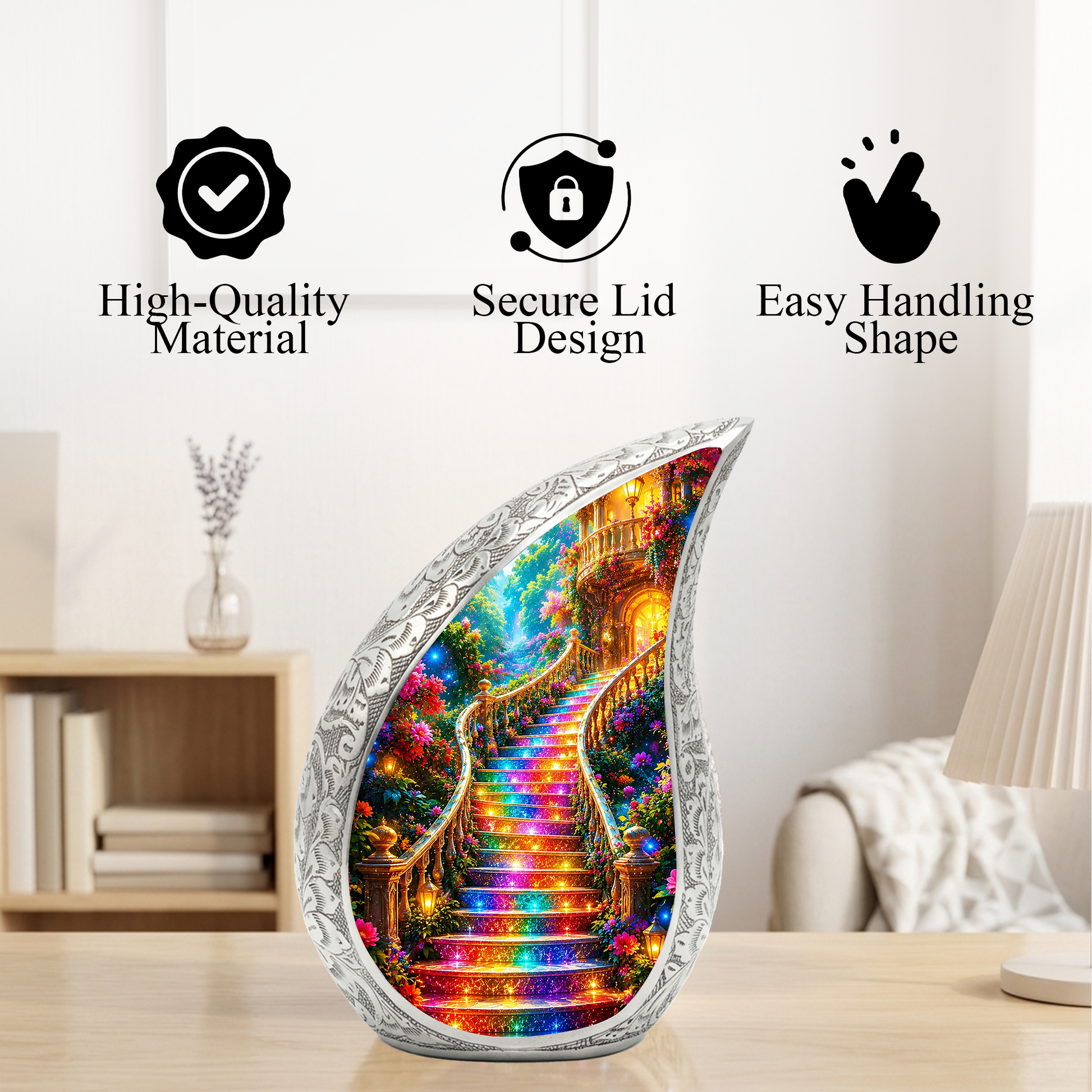 Rainbow Stairway to Heaven Urn for Mom, Personalized Cremation Urn for Ashe