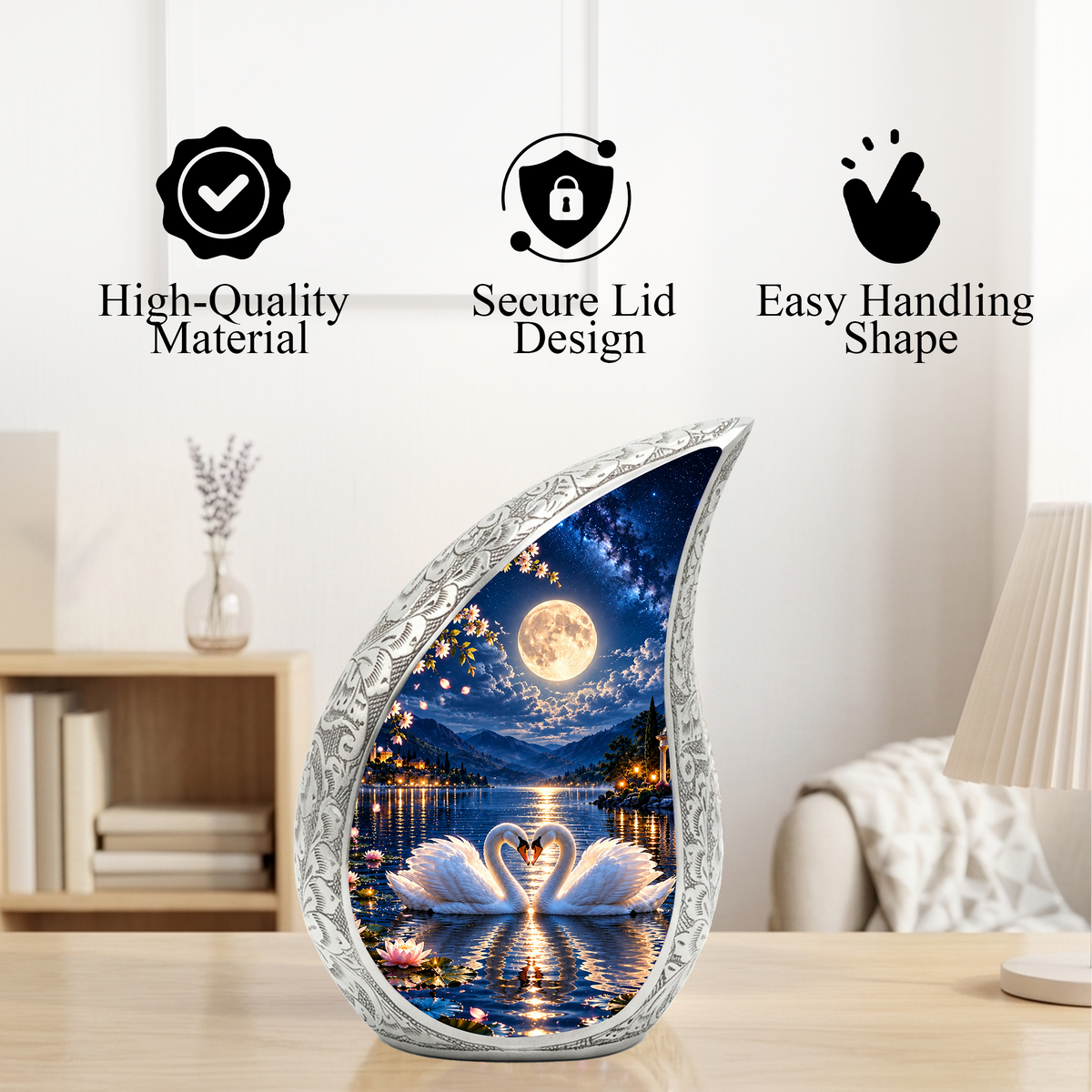Swan Urn for Ashes, Romantic Swan Lake Cremation Urn for human Ashes