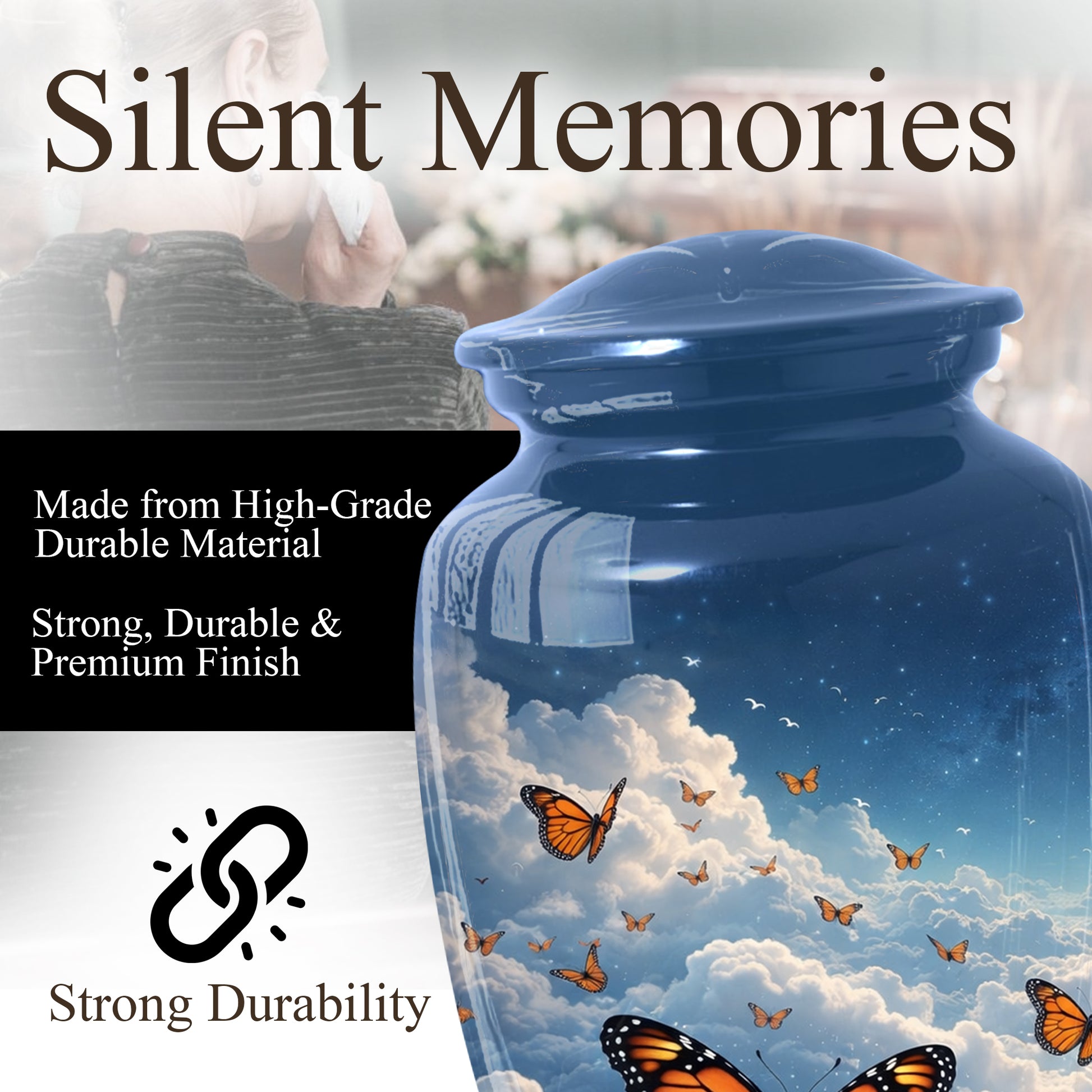 Monarch Butterfly Urn for Mom | Butterfly Cremation  Large Urn for Ashes | Memorial Urn for Women