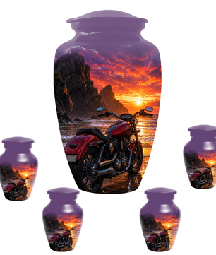 Motorcycle Urn for Dad Ashes -Beach Sunset Memorial Keepsake Urns for Men