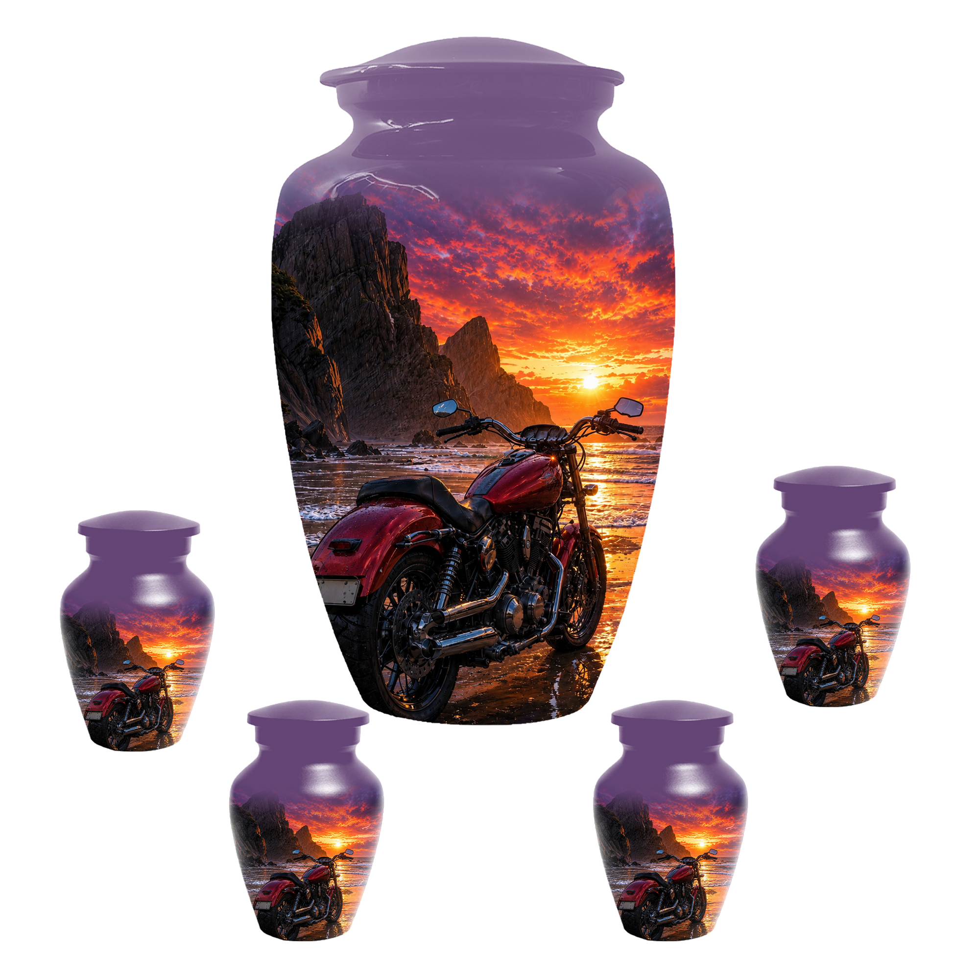 Motorcycle Urn for Dad Ashes -Beach Sunset Memorial Keepsake Urns for Men