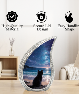 Personalized Cat Urn, Moonlight Beach Cat Urn for Ashes-Memorial Urn For Ashes