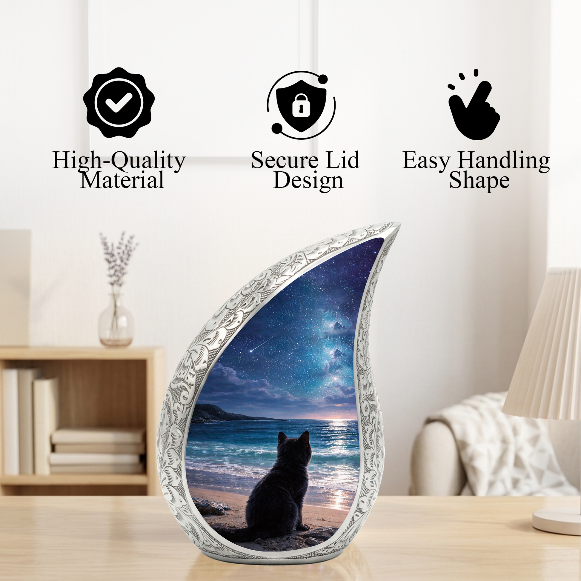 Personalized Cat Urn, Moonlight Beach Cat Urn for Ashes-Memorial Urn For Ashes