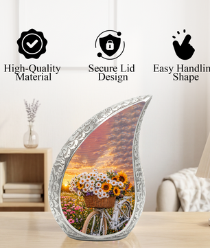 Sunflower Bicycle Adult Urn for Human Ashes – Premium Sunflower Bicycle Cremation Urn