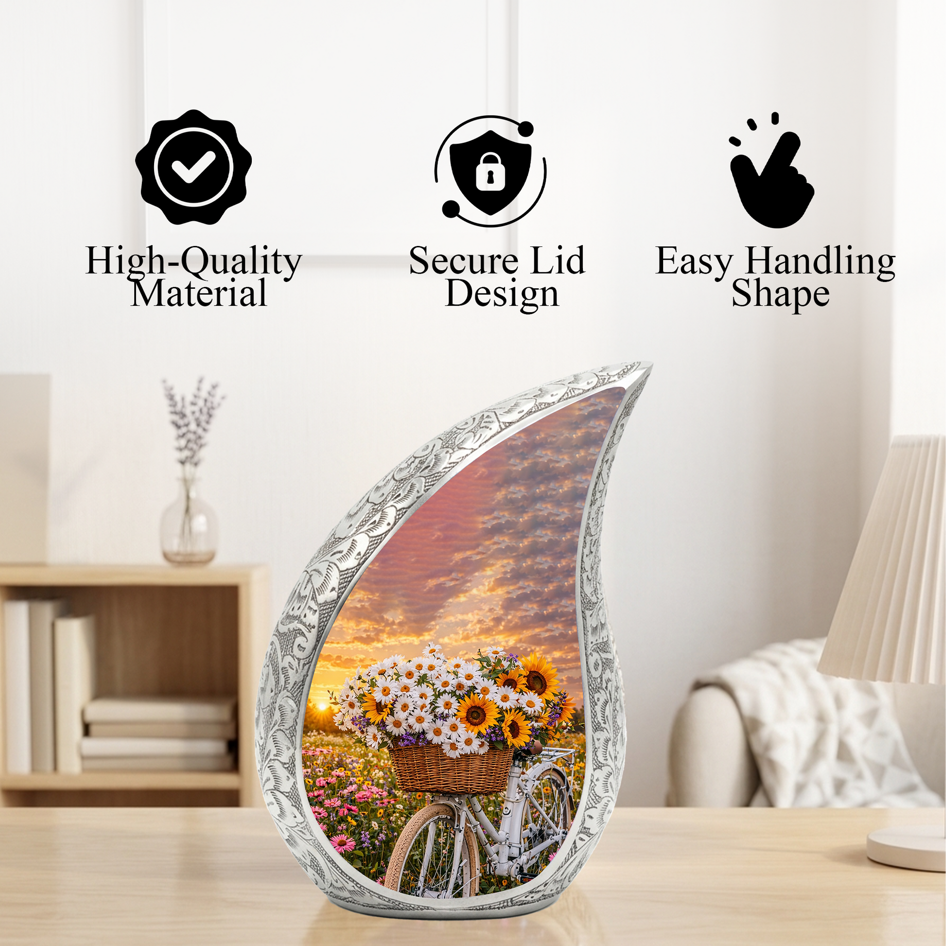 Sunflower Bicycle Adult Urn for Human Ashes – Premium Sunflower Bicycle Cremation Urn