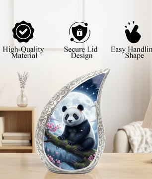 Moonlit Panda Personalized Cremation Urn – Teardrop Style Aluminum Memorial Urn, 10 Inch