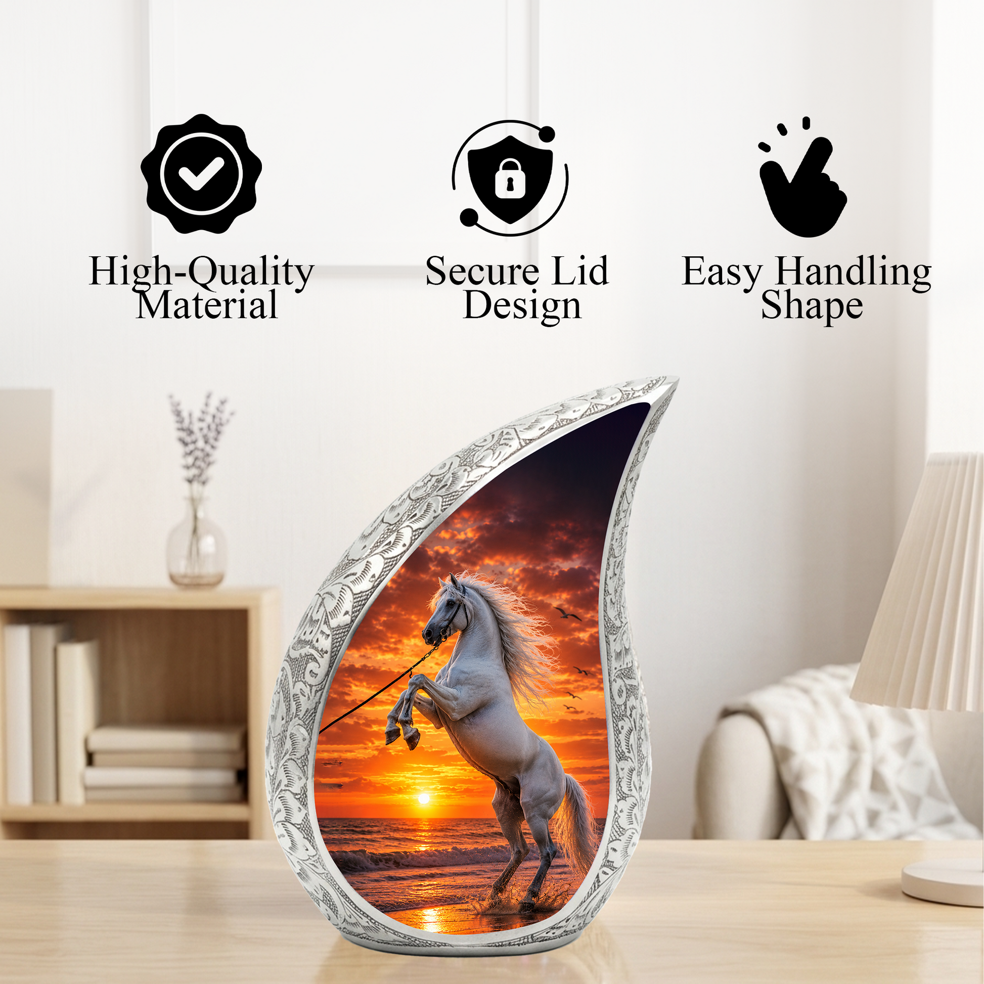 White Horse Adult Urn for Human Ashes – Sunset Memorial Adult Cremation Urn