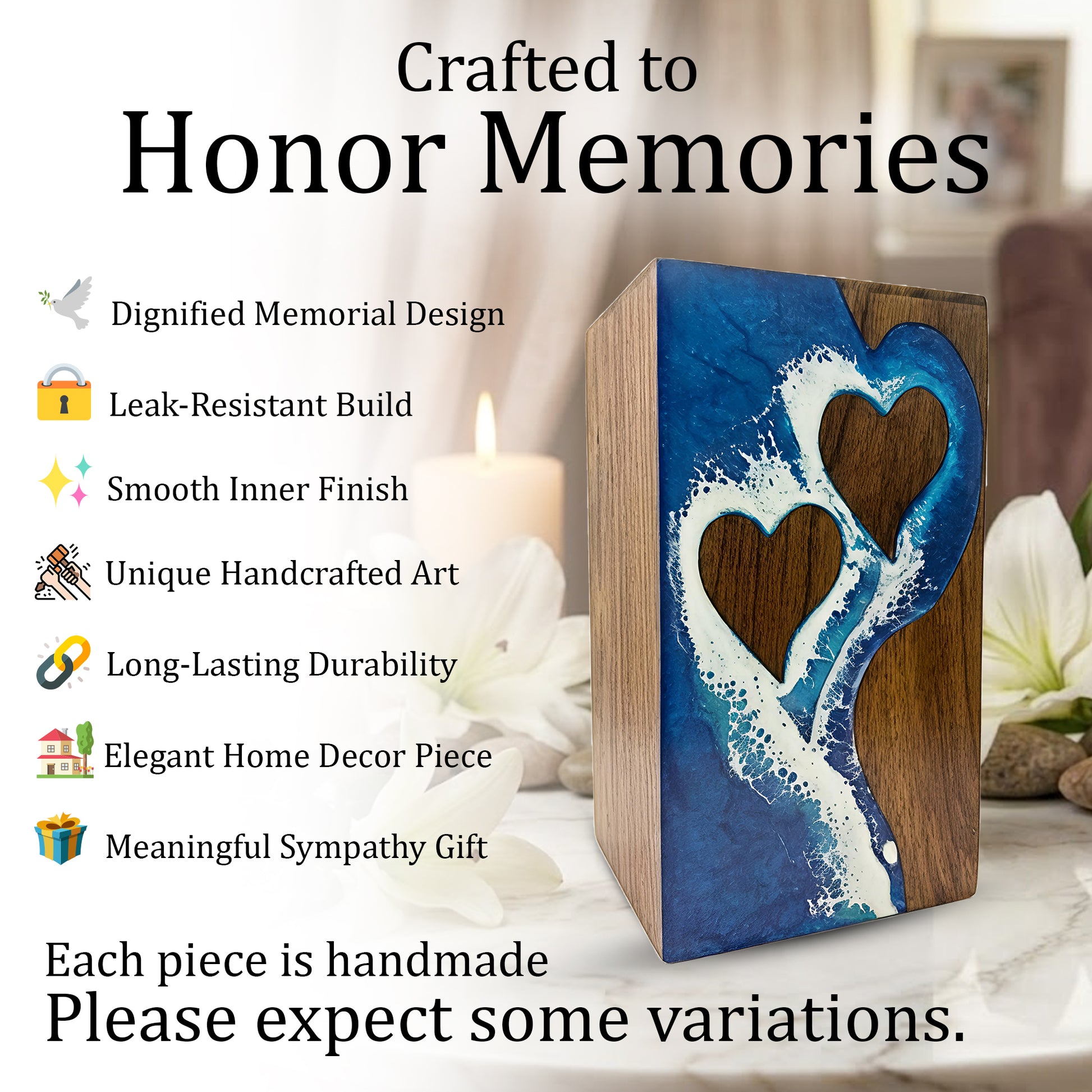 Ocean Wooden Urn For Human Ashes - Couple Urns Keepsake Box