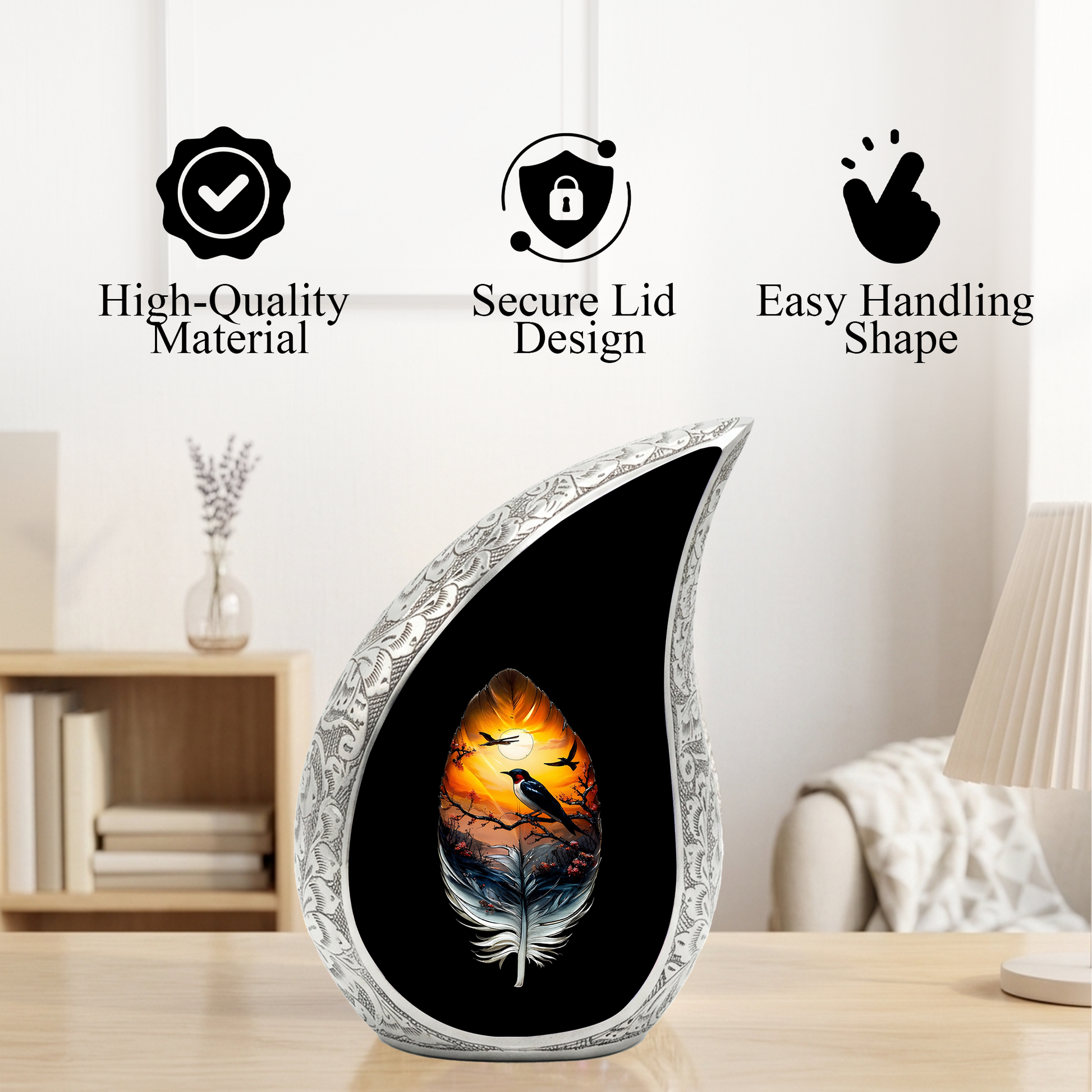 Feather Memorial Urn for Mom – Personalized Cremation Urn for Human Ashes | Beautiful Urns for Women