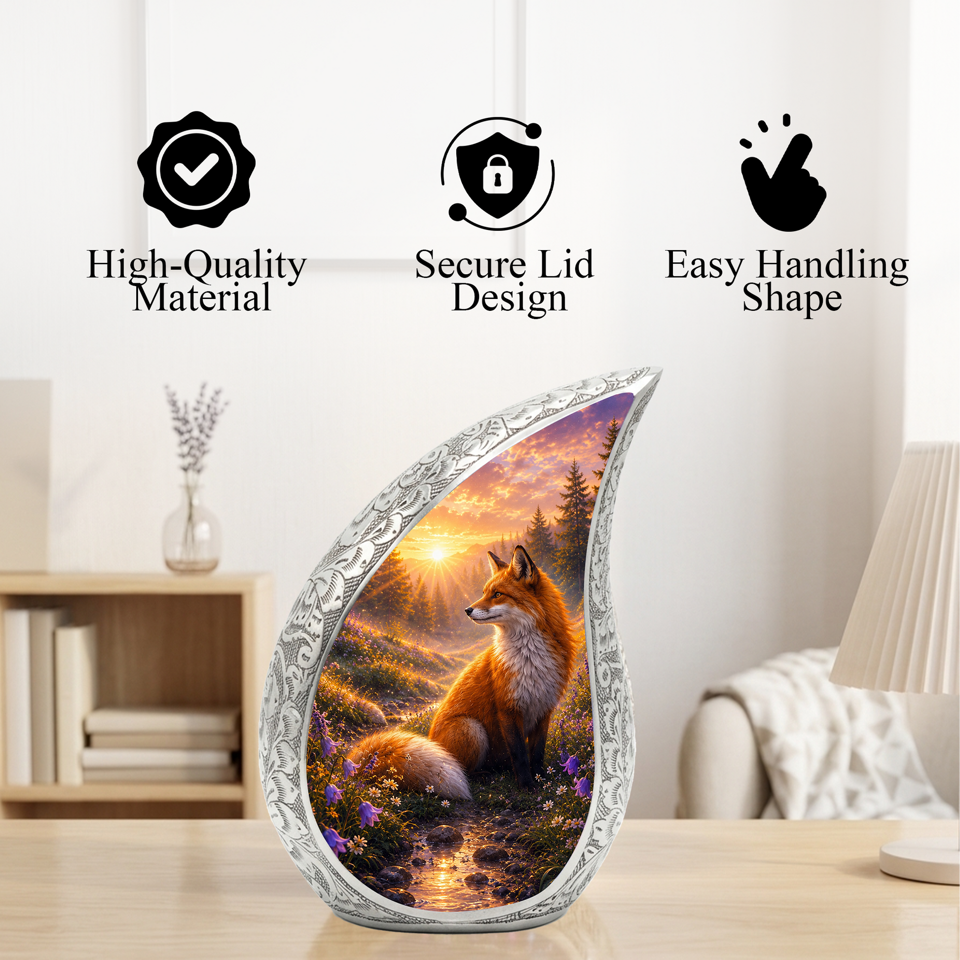 Fox Sunset Urn for Human Ashes | Wildlife Adult Cremation Urn | Fox Sunset Memorial Urn for Adult Ashes